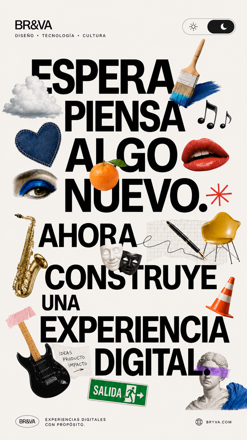Portada editorial BR&VA: Espera, piensa algo nuevo, ahora construye una experiencia digital.